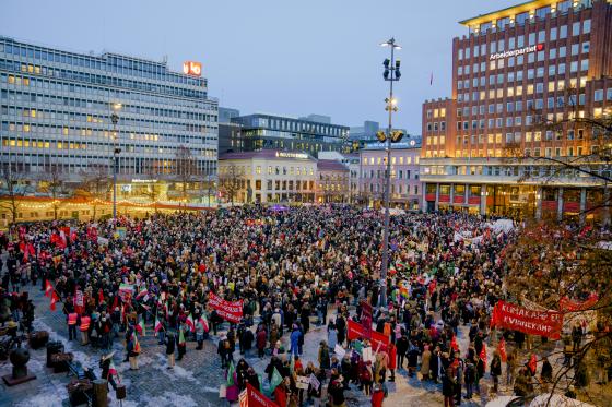 Fra markeringen av den internasjonale kvinnedagen i fjor på Youngstorget i Oslo. Foto: Stian Lysberg Solum / NTB